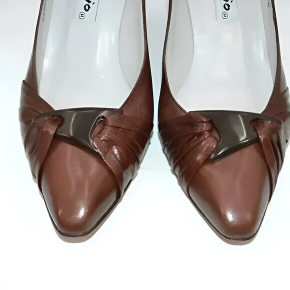 Palizzio Spanish Brown-Burgundy Leather Structured Twist Cone Pumps Heels 9 - Picture 10 of 13